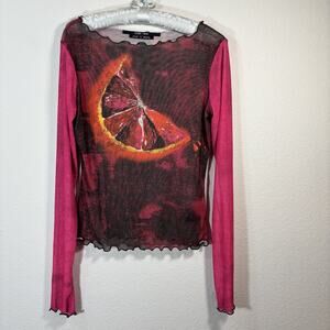 Silence + Noise Libby Mesh Orange Slice Tee Size L Grunge Y2K Artsy